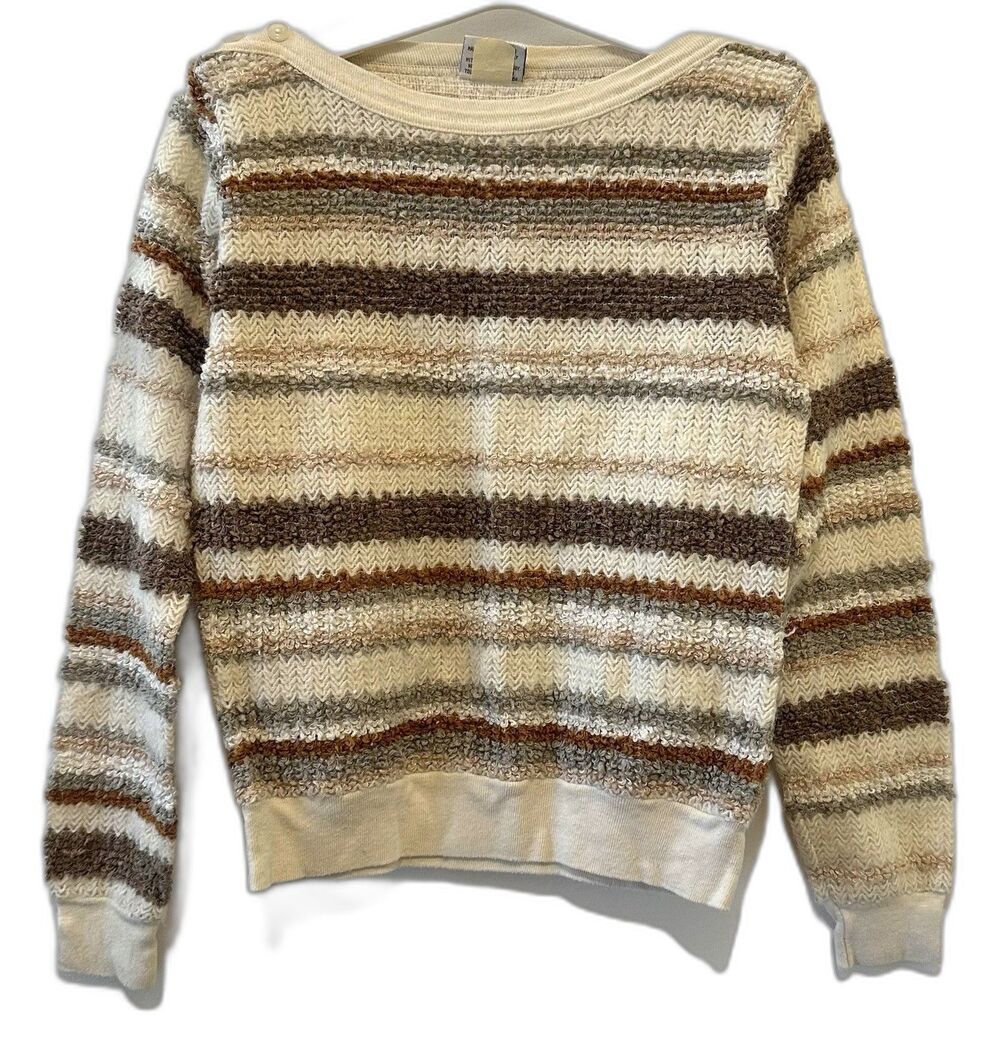 Vintage Arlene Striped Sweater – Made in USA – Size M 80s Rayon Blend Boat Neck